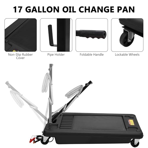 Image of GarveeTech 18 Gallon Oil Drain Pan, Low Profile Oil Drain Pan with 12V Electric Pump, Oil Change Pan with T Foldable Hand and Wheels, 8 ft Hose Oil Drain Cart for Car, SUV, Trucks