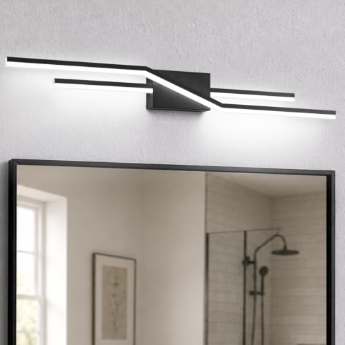 Image of SOLFART Bathroom Lighting Fixtures Over Mirror 40 Inch Dimmable Matte Black Vanity Lights Modern Bathroom Light