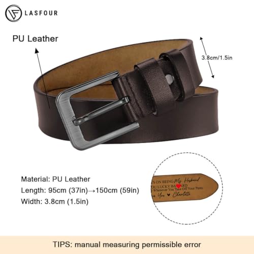 LASFOUR Congrats on Being My Husband Belt, Personalized Wide Black/Brown 2-Sided Engraved Leather Belts With Saying On The Inside, Custom Name Leather Belt for Men, Personalized Belt for Husband4