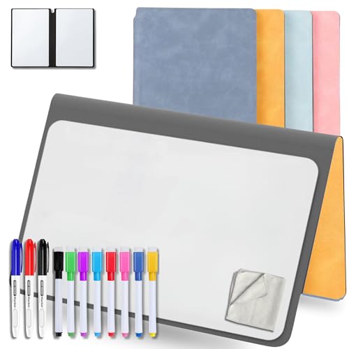 MandA Pizarra Blanca Pequeña, Cuaderno Plegable y Portátil, 2xA5 + 11 Rotuladores