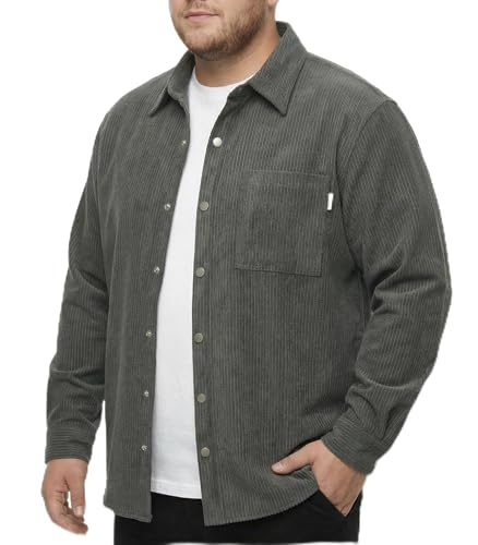 SONICDEGREE Big and Tall Men's Corduroy Shirt Jacket Long Sleeve Shacket Jacket Button Down Autumn Flannel Overshirt, Dark Grey 5XL
