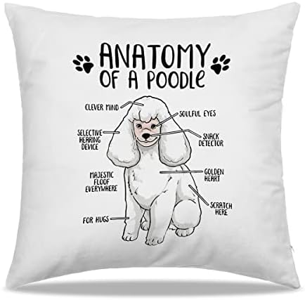 DIBOR Anatomy of A Poodle Throw Pillow Covers 18x18 in - Gift for Dog Lovers Poodle Mom Girls Women,Home Bedroom Living Room Girl Room Decorative Cushion Covers for Sofa Couch Bed