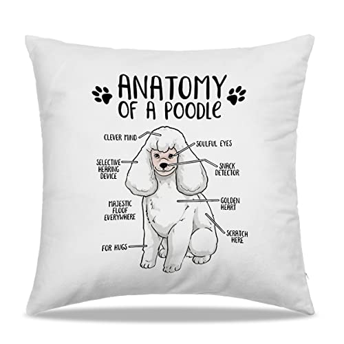 Dibor Anatomy Of A Poodle Throw Pillow Covers 18X18 In - Gift For Dog Lovers Poodle Mom Girls Women,Home Bedroom Living Room Girl Room Decorative Cushion Covers For Sofa Couch Bed #TOP14