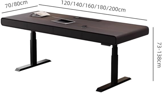 Pc Table Height Adjustable Laptop PC Desk with Drawers, Electric Standing with 2 Memory Heights, Charging Outlets(XXL)