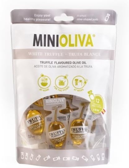 MINIOLIVA Aceite de Oliva con Sabor a Trufa Blanca - 12 prácticas cápsulas monodosis de 8 ml de aceite de oliva virgen extra premium con aromática trufa blanca