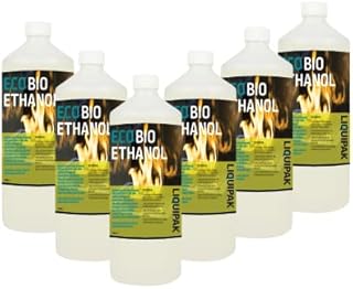 Liquipak Eco Bioethanol 6x1L | Premium Bioethanol Fuel - Bio Ethanol Liquid Fuel for Fire Pits, Fireplaces | High Purity Burning - Indoor & Outdoor 1x6L