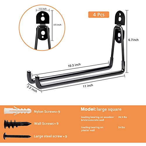 Heevir Garage Hooks Heavy Duty - 11 Inch Large Wall Mount Storage Hanger, 4 Pack Long Hook Garage Organizer For Hanging Tool, Chairs, Hoses, Ladder, Bulk Items, Ropes, Etc. #TOP2