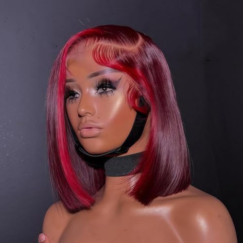 koinu Highlight Red 99J Bob Wig Human Hair 180 Density 13x4 Lace Front Wigs for Women Burgundy Transparent Lace Frontal Straight Short Bob Pre Plucked 14 Inch