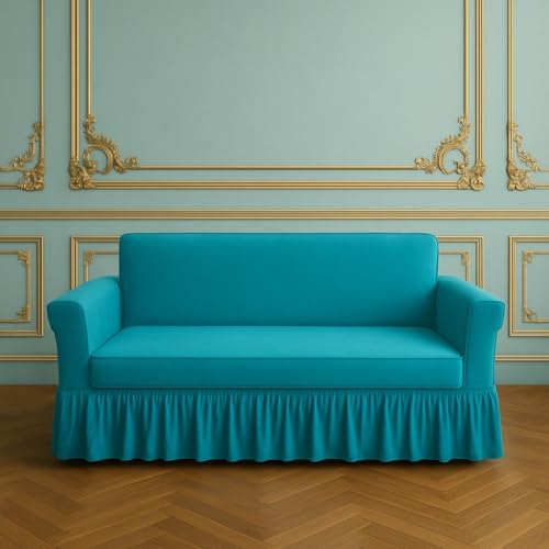 Image of Premium Stretchable Sofa Cover 3 Seater Sky Blue for Living Room | Soft Elastic Fabric | Universal Fit | Washable & Durable