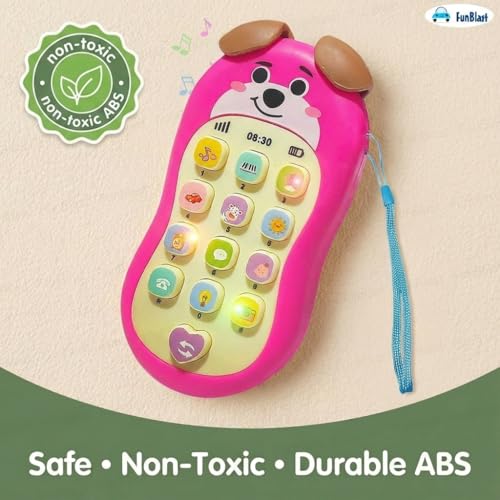 Image of FunBlast Cartoon Musical Mobile Phone for Kids, Mobile with Light & Sound Toys for Babies | Educational Toys for Kids 3+ Years /Boys /Girls-1 Unit (PuppyPink)