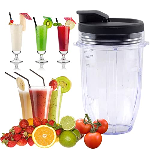Image of Replacement 18oz Blender Cup with Sip & Seal Lid For Nutri Ninja BL450 BL456 BL480 BL482 BL640 BL642 BL682 BN751 BN801 Foodi SS101 SS151 SS351 SS401 SS400 Ninja Blender Auto IQ Blade, 2-Pack