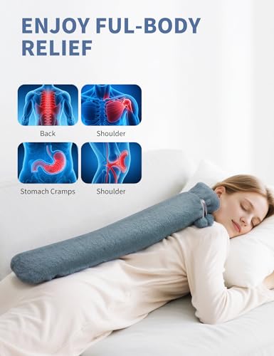 Homealexa Lange Wärmflasche mit weichem Bezug 2 Liter, Hot Water Bottle Bettflasche Schlauch-Wärmflasche für Rücken Nacken Schulter und Unterleib, große Wärmeflasche 73 x 13cm, Nackenwärmflasche