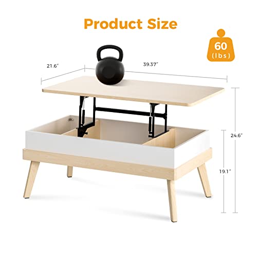 Bidiso Lift Top Ten Minute Install Center Table With Hidden Storage Compartments, Rising Tabletop Dining Table, Coffee Table For Living Room，Charter Oak Finish #TOP6