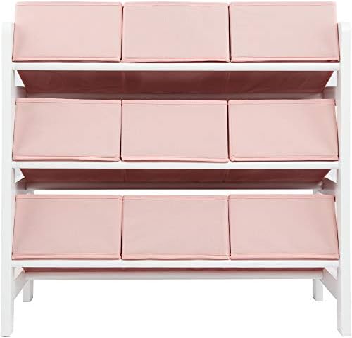 Charles Jacobs 3 Tier Toy Storage Unit with 9 Fabric Boxes for Kids Bedroom (Pink)