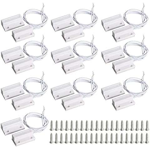 GUUZI 10pcs Surface Mount Wired Door Window Magnetic Reed Switch Home Alarm Security System NC Normally Close(White) Cover