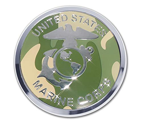 Image of Elektroplate Officially Licensed United States Marine Corps Camouflage All Metal Chrome Emblem for Cars, Trucks, and All Auto | Universal Fit at 3.5 inch x 3.5 inch | Weatherproof