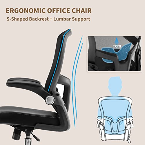 Saibfarst Ergonomic Office Chair-Adjustable Height, Desk Chair With Wheels Mesh Computer Desk Chair With Flip-Up Arms Pu Leather Task Chair 300Lbs #TOP4