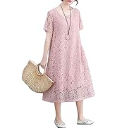 [Ｍｉｎｅｓａｍ] レディース レースワンピース 半袖 夏 ロングワンピース ゆったり 体型カバー 春夏 おしゃれ
