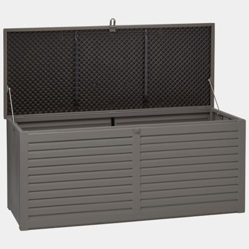 Garden Gear Grey Lockable Storage Patio Box with Sit-on Lid Weatherproof Polypropylene Secure Outdoor Seating (490 Litre Box)