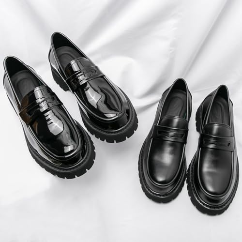 Lymphvity Platform Chunky Heel Loafers for Men Round Toe Slip-on Penny Shoes Casual Comfort Block Heel Dress Shoes3
