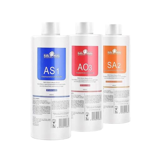 muuchuu Skin Care Serums AS1 SA2 AO3 400ml Aqua Peeling Solution Cleansing and Moisturizing Serum for Facial Machine Small Bubble Skin Device Gift for Women (3PCS)