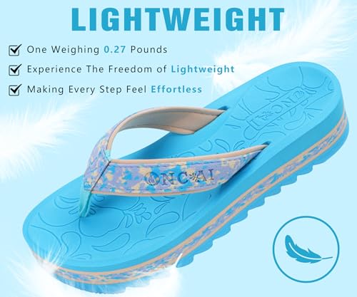 Image of ONCAI Flip Flops for Women, Fashion Printed Platform Sandals Woman with Arch Support Yoga Mat Cushion, Lightweight Summer Beach Outdoor Chunky Non-Slip Rubber Soles US Size 5-11