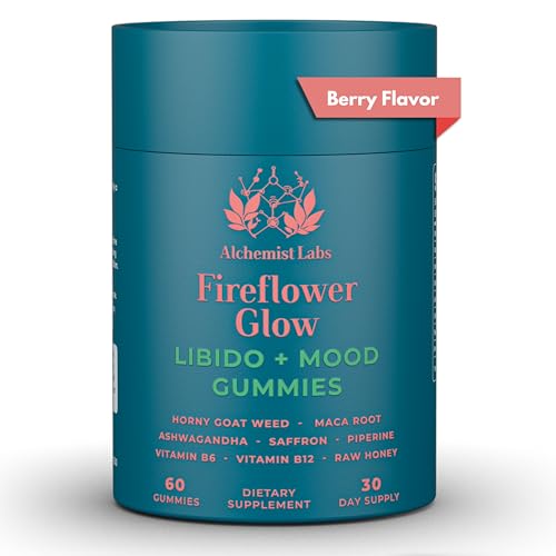 Libido Booster for Women | Fireflower Glow Mood and Libido Gummies | HornyGoatWeed Women, Maca Root, Ashwagandha,Organic Saffron Extract, Piperine, Vitamin B6, Vitamin B12 and Honey Supplement