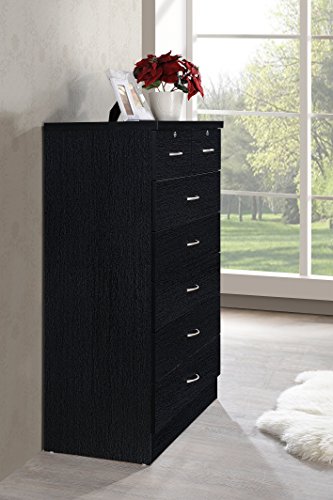 HODEDAH IMPORT Hodedah 7 Chest with Locks on 2-Top Drawers in Black Dresser, Assembled dimensions: 48 in. H x 31.5 in. W x 18 in. D