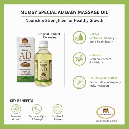 Image of Herbal Vitamin A,D,E and olive Baby Massage AD Oil 100ml for Healthy Babies & Infants || Healthy Skin & Rich Moisturizer for All Skin Types 100 ml (Pack of 2)