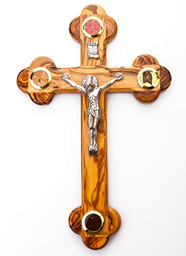 Jerusalem Crucifixo de 14 estações de madeira de oliveira de Bethehem com essências de terra sagrada