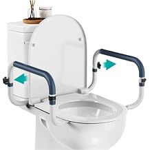 Toilet Safety Rails 250lb - Adjustable Toilet Safety Rails, Toilet Bar for Elderly Adults, Toilets Rails for Seniors, Toilet Seat with Handles for Elderly & Disabled-Easy Installation-2 Pack