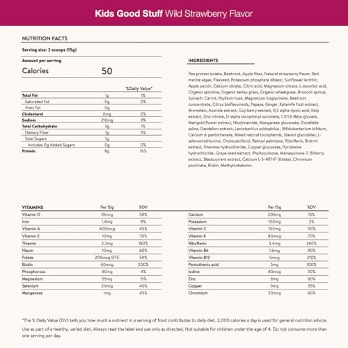 Nuzest - Kids Good Stuff - Vegan Smoothie Mix - Wild Strawberry - Multivitamin Nutritional Supplement Protein Shake - Dairy Free - Supporting Growth and Development - 0.5 Oz (1 Serving)