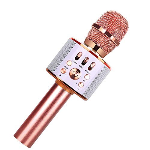 Microphone for Kids Children Karaoke Microphone Wireless Bluetooth Microphone 4-in-1 Toy Microphone Echo Mic Karaoke Machine Portable Microphones Christmas Birthday Gifts for Age 4,5,6,7,8 (Rose)