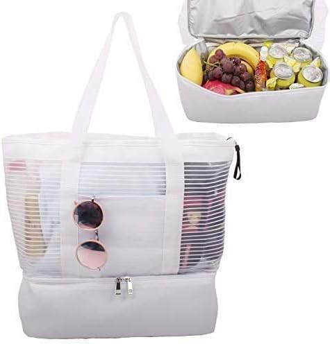 Large Mesh Beach Tote Bag with Zipper and Insulated Picnic Cooler Leak-proof for Beach Pool Outdoor Trave Gym - Image 3
