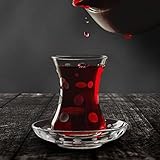 Erdem Kristal Tea cup Polka-dot Glass Cup Set (Set of 6),Paşabahçe,Turkish tea set Handmade Glasses, 5.5 oz, Tea Time Vintage Handmade Set,Turkish Glass Masters, Qality Glass