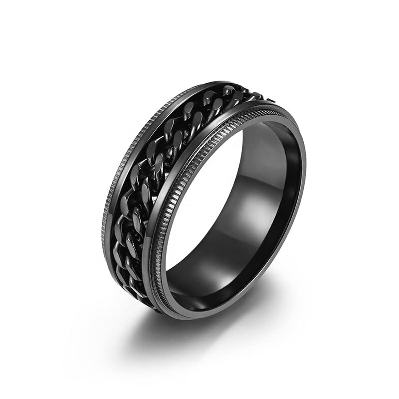 Mens Spinner Ring Figit Rings for Anxiety Black Plated Rotatable Cuban Link Chain Stainless Steel Sterling Silver Plated Ring (19) (B0B1F1HYHS) Amazon Price History, Amazon Price Tracker