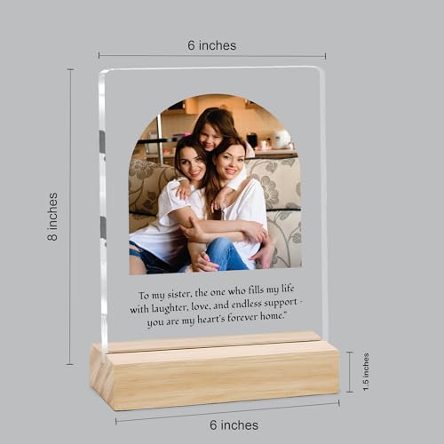 Image of Giftplease Customized Photo Frame with Text & Wooden Stand | Personalised Printed Photo Frame Gift for Sister | Birthday, Tabletop D cor | Customized Photo Gift (6x8 Inches) SIS 10