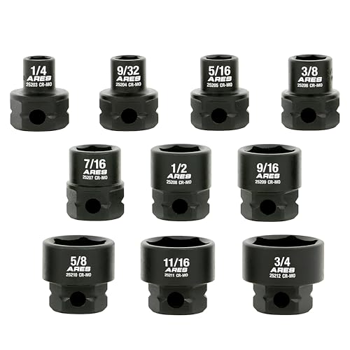 Image of ARES 29019 10-Pc 3 /8in SAE Nano Sockets, Low Profile, w /Rail | Impact grade sockets offer greater clearance than typical shallow sockets