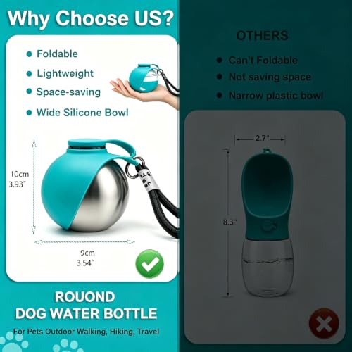 Image of Dog Water Bottle Portable, 2in1 Round Dog Water Bowl Stainless Steel 10oz