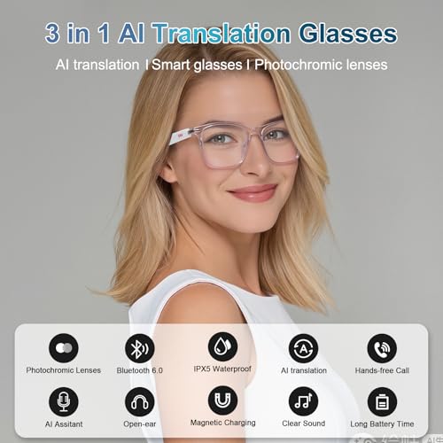 Image of GenXenon Bluetooth 6.0 Real-Time Translation Glasses for Men Women with 164 Languages & Accents,Color-Changing Lenses,Open Ear Audio Sunglasses with Speaker for Business Travel Meeting(Blue