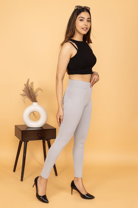 Image of Mlada Slim Fit Jeggings with Elastic Waist Band for Women Office Work Formal Wear Trousers Stretch Cotton Knit High Waist Skinny Fit Jeggings Lycra Pants Travel Comfort Jeggings