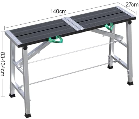Adjustable Portable Aluminum Step Stool, Heavy Duty Non-Slip Work Platform for Car Washing, Painting & Repairs, Scaffolding Equipment (Silver, 27x140cm, 83-134cm)