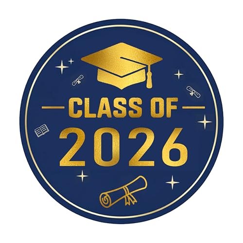 2026 Graduation Stickers 120 Pcs Large 2 Inch Gold Foil Envelope Sticker Seals Class of 2026 Decorations for Graduation Invitations and Party Favors (Blue)