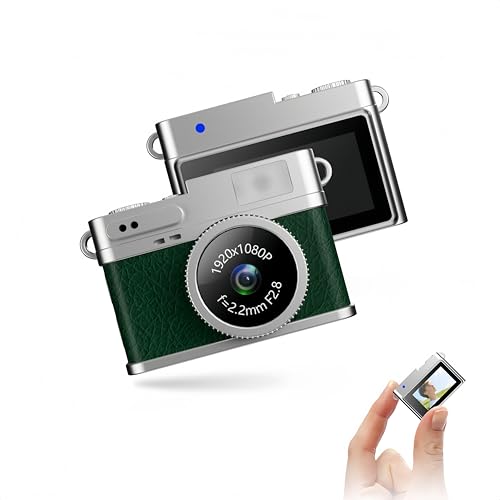 Mini appareil photo numérique rétro 8 MP vert avec porte-clés et carte 32 Go