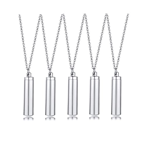 VNOX Cremation Pendant Necklace for Memorial - Stainless Steel Cylinder Cremation Necklace for Men Women Pet Keepsake Jewelry,Set of 5