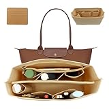 Scettar Organizzatore per Borse + Portacarte Pelle PU - Feltro Organizer da Borsa Donna con Tasca Multipla - Ideale per Viaggio, Uso Quotidiano & Borsa Longchamp/Polene(Cachi)