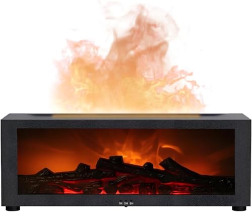 QUMOX Difusor de Aroma con Chimenea de Llama – Humidificador Ultrasónico 150ml con Luces LED de 7 Colores, Difusor de Aceites Esenciales, Mando a Distancia, Apagado Programado, Protección sin Agua par