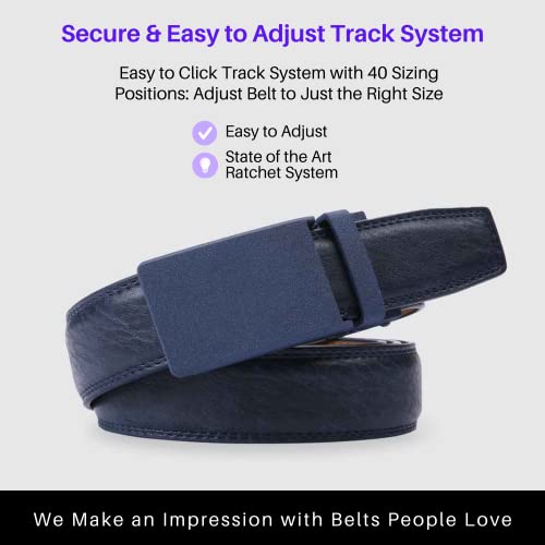 Image of Marino Avenue Ratchet Belt for Men. Adjustable Leather Dress Belt with 38 Easy to Click Into Place Ratchet Closures.