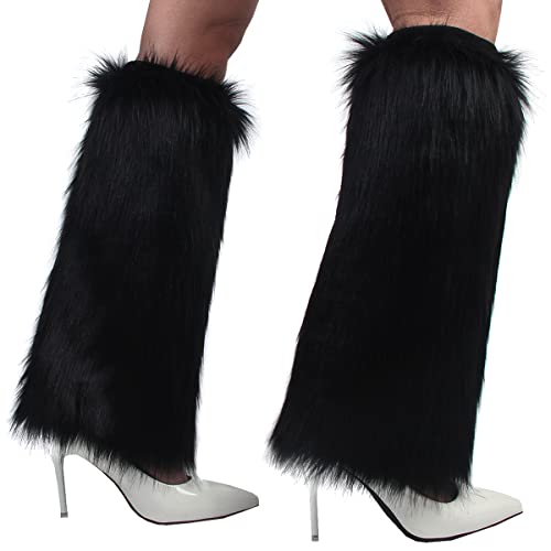 Womens Fluffy Faux Fur Leg Warmers Cozy Fuzzy Long Boot Cuffs Covers