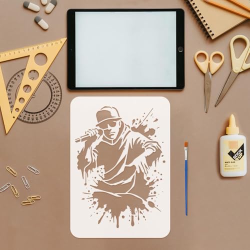 FINGERINSPIRE 4 Pcs Graffiti Hip-Hop Character Painting Stencil with Brush 29.7x21cm 4 Style Rapper Character Pattern Drawing Template Decoration Stencil for Painting on Wood Wall Fabric Furniture - Image 2
